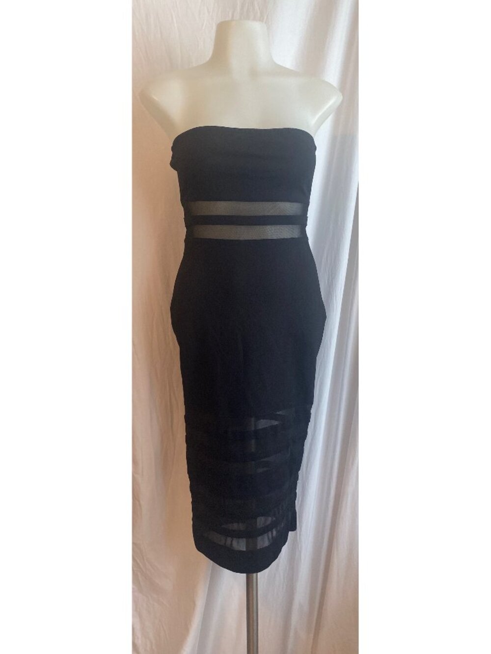superdown Black Strapless Cutout Mesh Midi Dress Size XS NWT